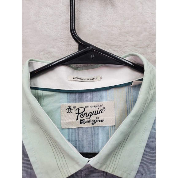 Penguin Shirt Mens Large Multi Striped Heritage Slim Fit Logo Collar Button Down - Picture 7 of 8